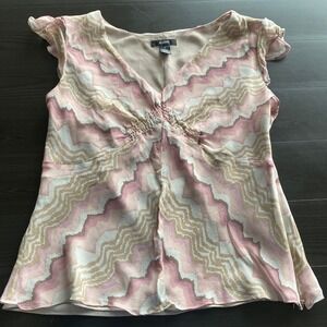 Alfani Blouse Size 12 Mermaid Core Pink Tan Lined Sheer Silk Abstract 90s